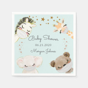 animal face masks baby shower monogram napkins
