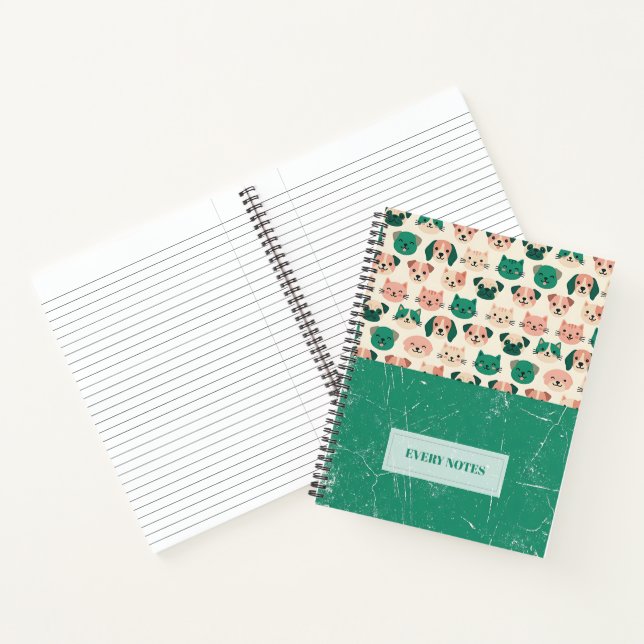 Animal Faces seamless – Vintage Green Split Notebook (Inside)