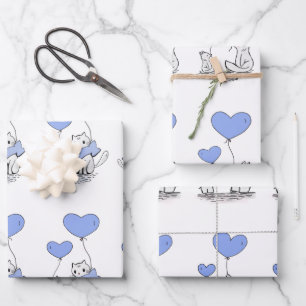 Animal Family With Blue Heart Balloons Wrapping Paper Sheet