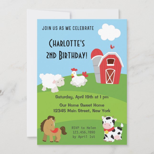 Animal Farm Birthday Invitation Colourful (Front)