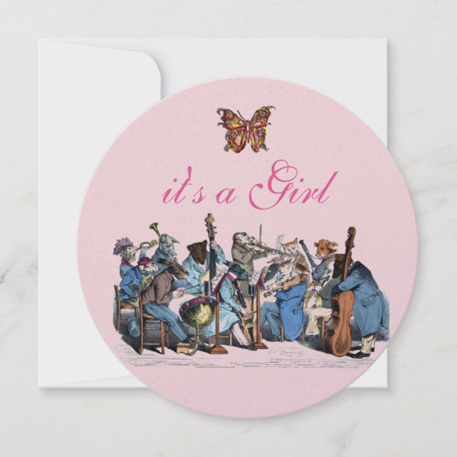 ANIMAL FARM ORCHESTRA BUTTERFLY GIRL BABY SHOWER INVITATION (Front)