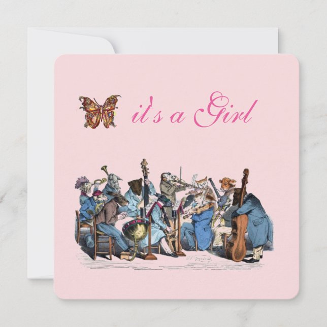 ANIMAL FARM ORCHESTRA BUTTERFLY GIRL BABY SHOWER INVITATION (Front)