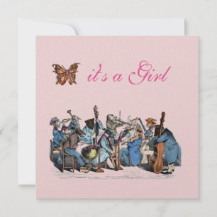 ANIMAL FARM ORCHESTRA BUTTERFLY GIRL BABY SHOWER INVITATION