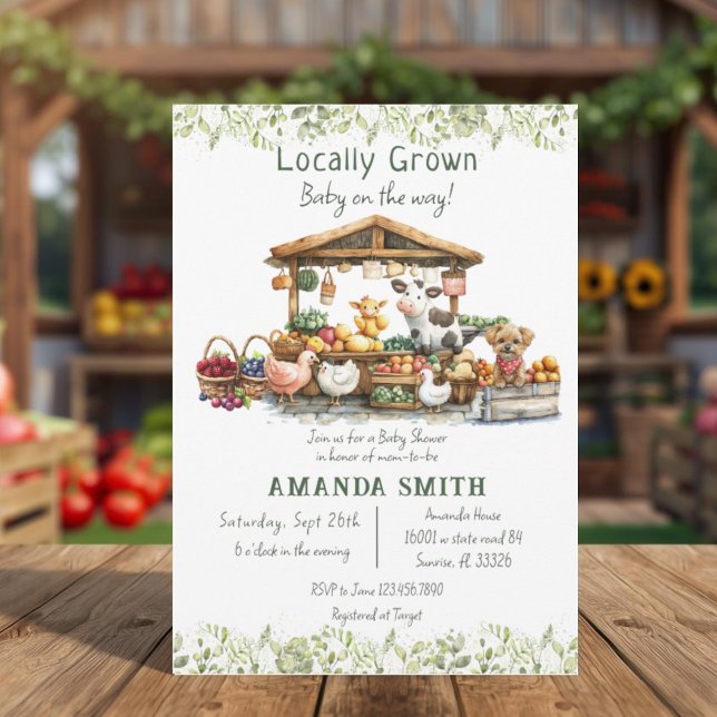 Animal Farmers Market Locally Grown Baby Shower  Invitation (Creator Uploaded)