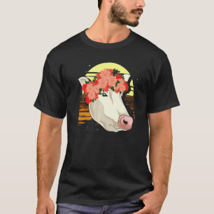 Animal Floral Farm Animal Flower Retro Cow T-Shirt