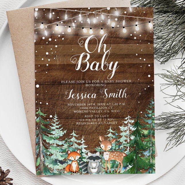 Animal Forest Pine Trees Oh Baby Baby Shower Invitation (Creator Uploaded)
