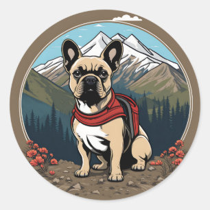 Animal French Bulldog With Mountains Classic Round Sticker