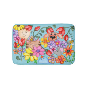 Animal Friends Among the Flowers Bath Mat