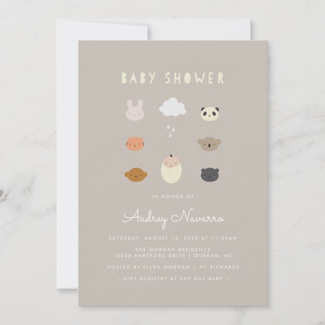 Animal Friends Baby Shower Taupe Invitation (Front)