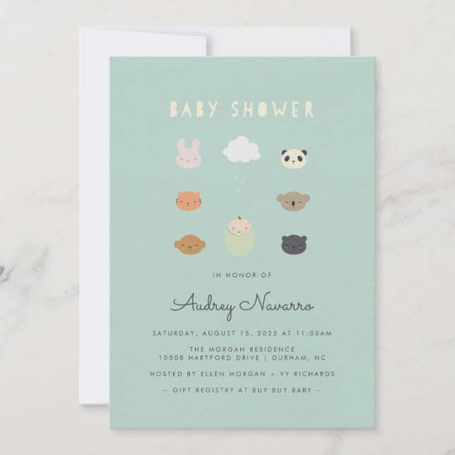 Animal Friends Baby Shower Teal Invitation (Front)