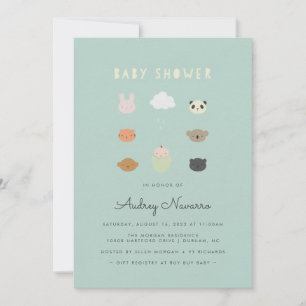 Animal Friends Baby Shower Teal Invitation