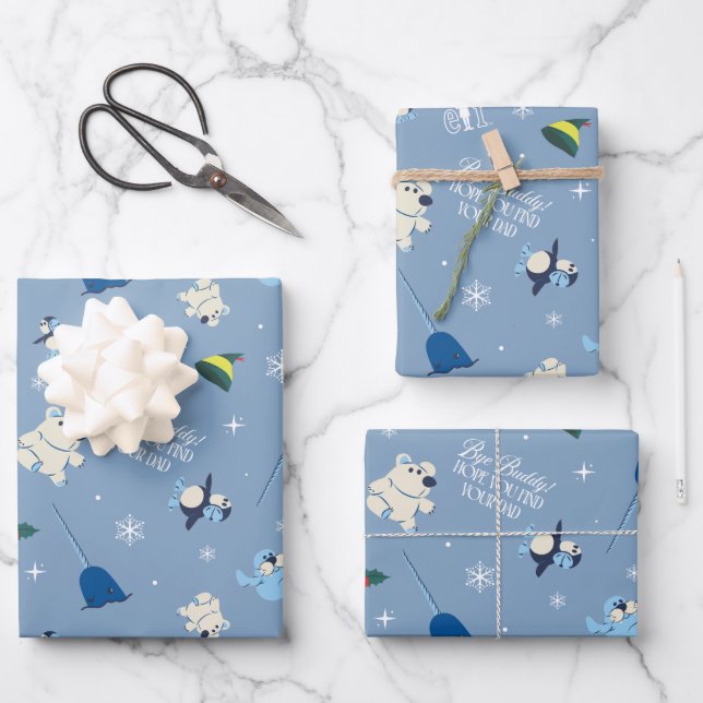 Animal Friends "Bye Buddy" Winter Pattern Wrapping Paper Sheet (Front)
