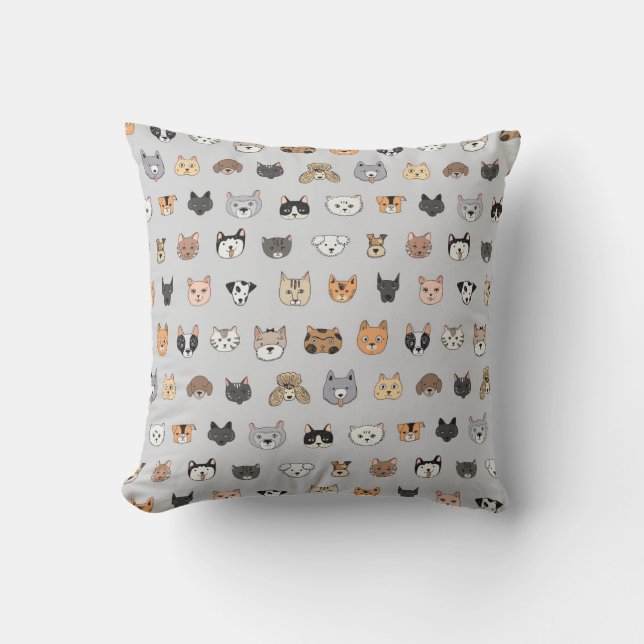 Animal Fun: Cats Dogs Doodle Mix Cushion (Front)
