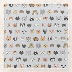 Animal Fun: Cats Dogs Doodle Mix Glass Coaster