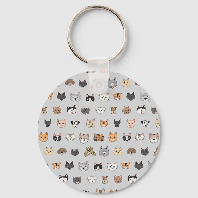 Animal Fun: Cats Dogs Doodle Mix Key Ring (Front)