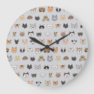 Animal Fun: Cats Dogs Doodle Mix Large Clock