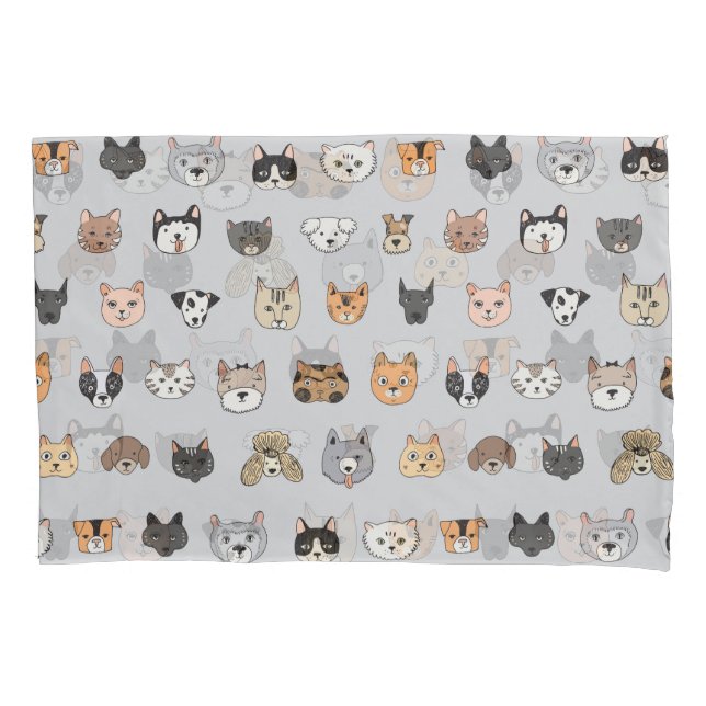 Animal Fun: Cats Dogs Doodle Mix Pillowcase (Front)