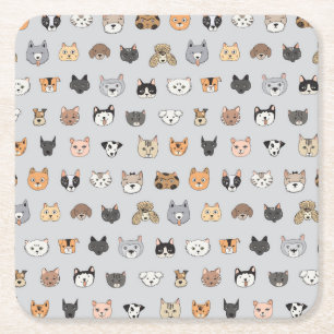 Animal Fun: Cats Dogs Doodle Mix Square Paper Coaster