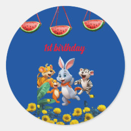 animal fun party birthday Invitation Classic Round Sticker