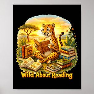 Animal funny wild ab0ut reading cheetah read book poster