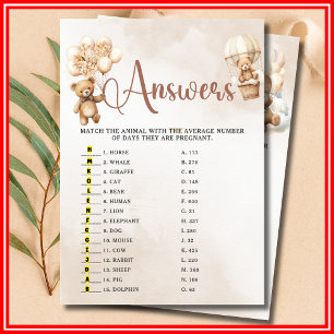 ANIMAL GESTATION Baby Shower Game Cute Bear Invitation