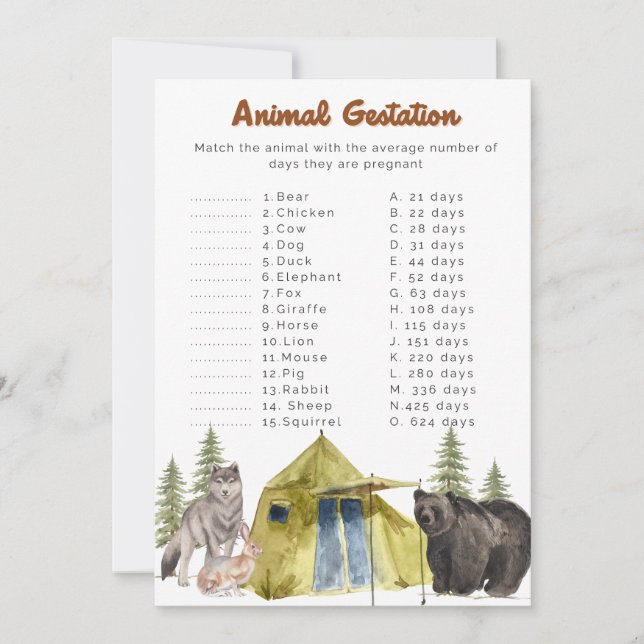 Animal Gestation Baby Shower Games Invitation (Front)