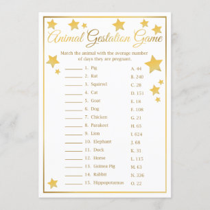 Animal Gestation Gold Star Baby Shower Game Invitation