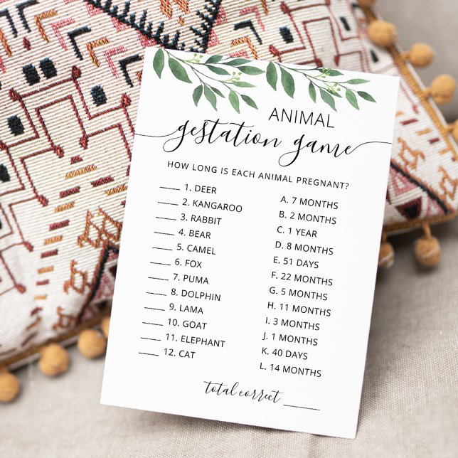 Animal Gestation with Answers Baby Shower Card (Creator Uploaded)