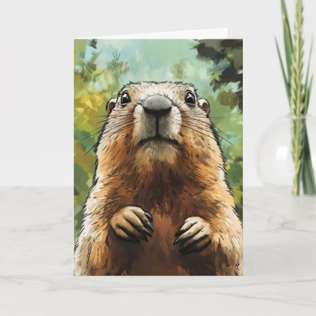 Animal Groundhog Day Holiday Card (Front)