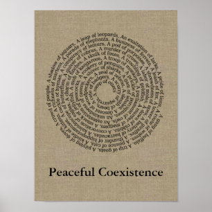Animal Group Names/Peaceful Coexistence Faux Linen Poster