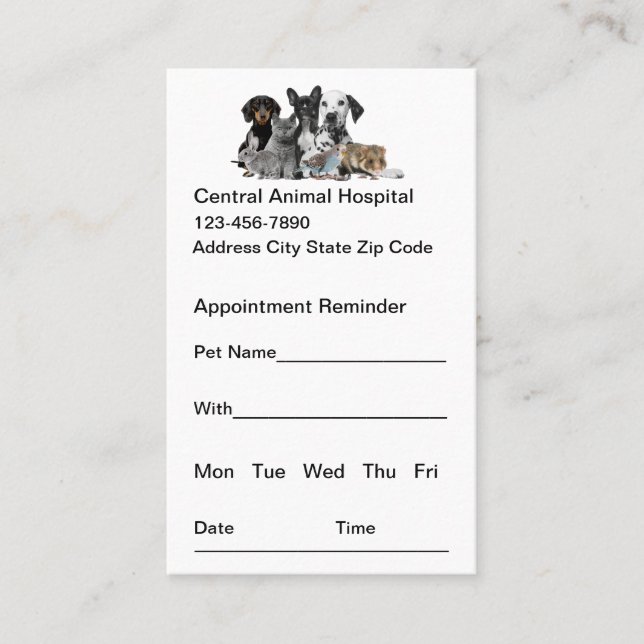 Animal Hospital Veterinary Appointment Cards (Front)