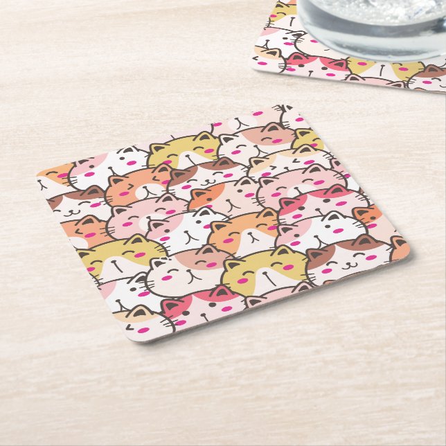 Animal Illustration Square Paper Coaster (Angled)