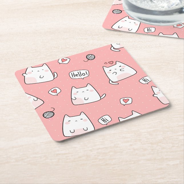 Animal Illustration Square Paper Coaster (Angled)