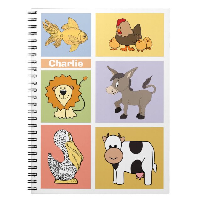 Animal illustrations custom name kid's notebook (Front)