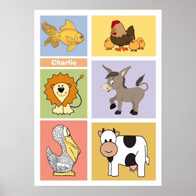 Animal Illustrations custom name kid's poster (Front)