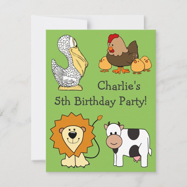 Animal illustrations custom text kids' invitations (Front)