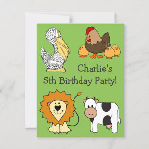 Animal illustrations custom text kids' invitations