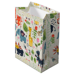 Animal Jungle Pastel Leaf Pattern Medium Gift Bag
