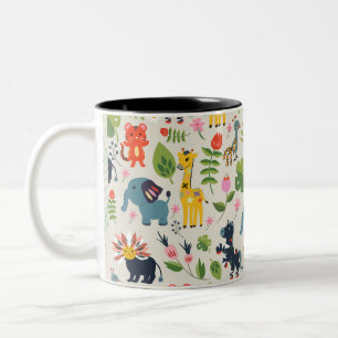 Animal Jungle Pastel Leaf Pattern Mug