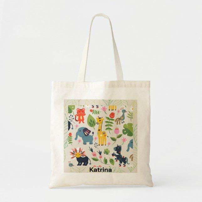 Animal Jungle Pastel Leaf Personalised Pattern  Tote Bag (Front)