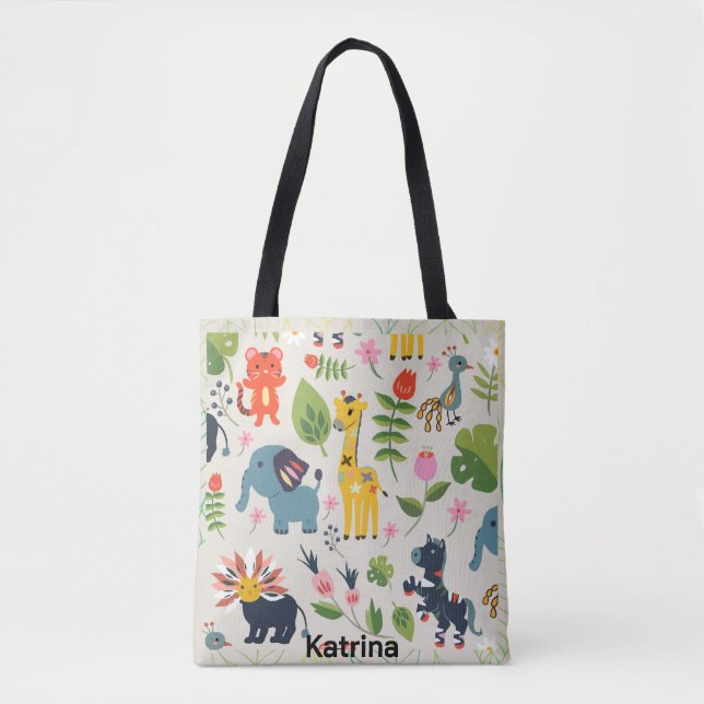 Animal Jungle Pastel Leaf Personalised Pattern  Tote Bag (Front)