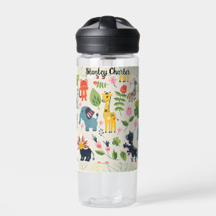 Animal Jungle Pastel Leaf Personalized Pattern  Water Bottle