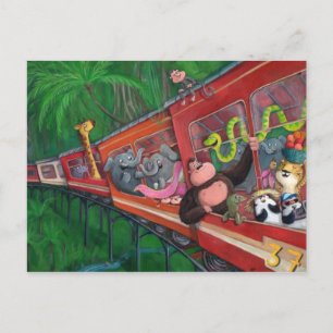 Animal Jungle Train Postcard