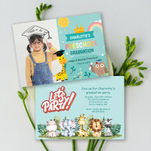 Animal Kid Preschool Photo Graduation Party Invite