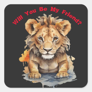 Animal Kingdom - Lion - Water Color Art Square Sticker