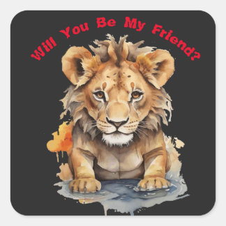 Animal Kingdom - Lion - Water Colour Art Square Sticker