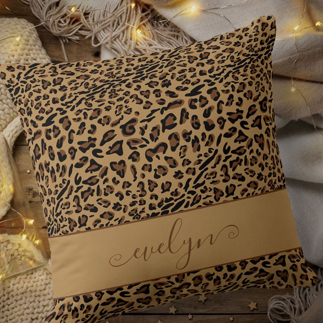 Animal Leopard Print Brown and Black Personalised Cushion (Creator Uploaded)
