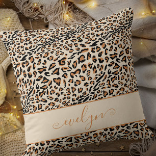 Animal Leopard Print Cream Black Tan Personalised Cushion