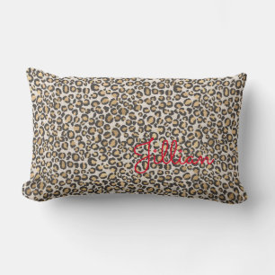 Animal Leopard Print Neutrals Red NAME Chic Trendy Lumbar Cushion