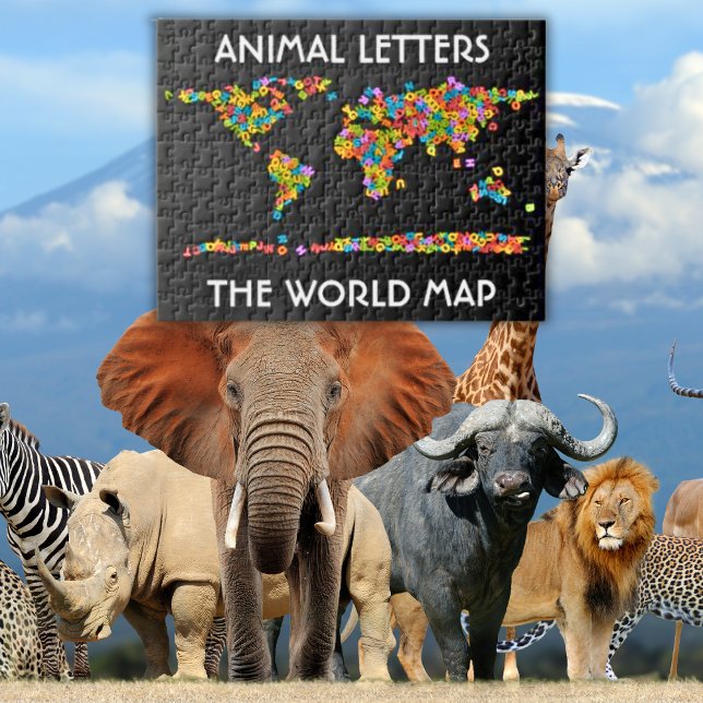 Animal Letters World Map Alphabet Jigsaw Puzzle (Animal Letters World Map School Kids Zigsaw Puzzle)